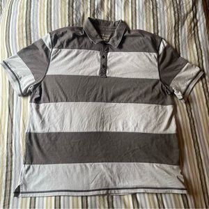 STRIPED GREY OFF COLOR STITCHED POLO SHIRT Y2K SKATER XXL CHARLIE BROWN STRIPES